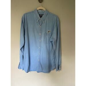 Vintage Lands' End 100% Cotton Embroidered Purdue Chambray Long Sleeve XL